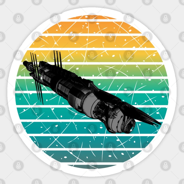 Space Station - Sunset - Black - Sci-Fi Sticker by Fenay-Designs